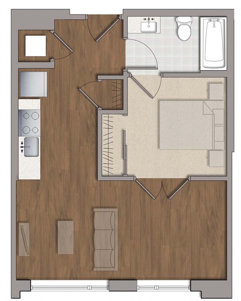 Floor plan for 1 bed, 1 bath, 503 sqft